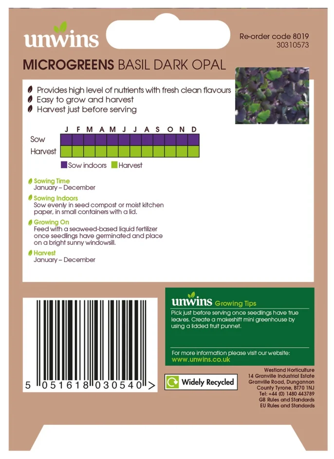 Unwins MicroGreens Basil Dark Opal Seeds - Image 2