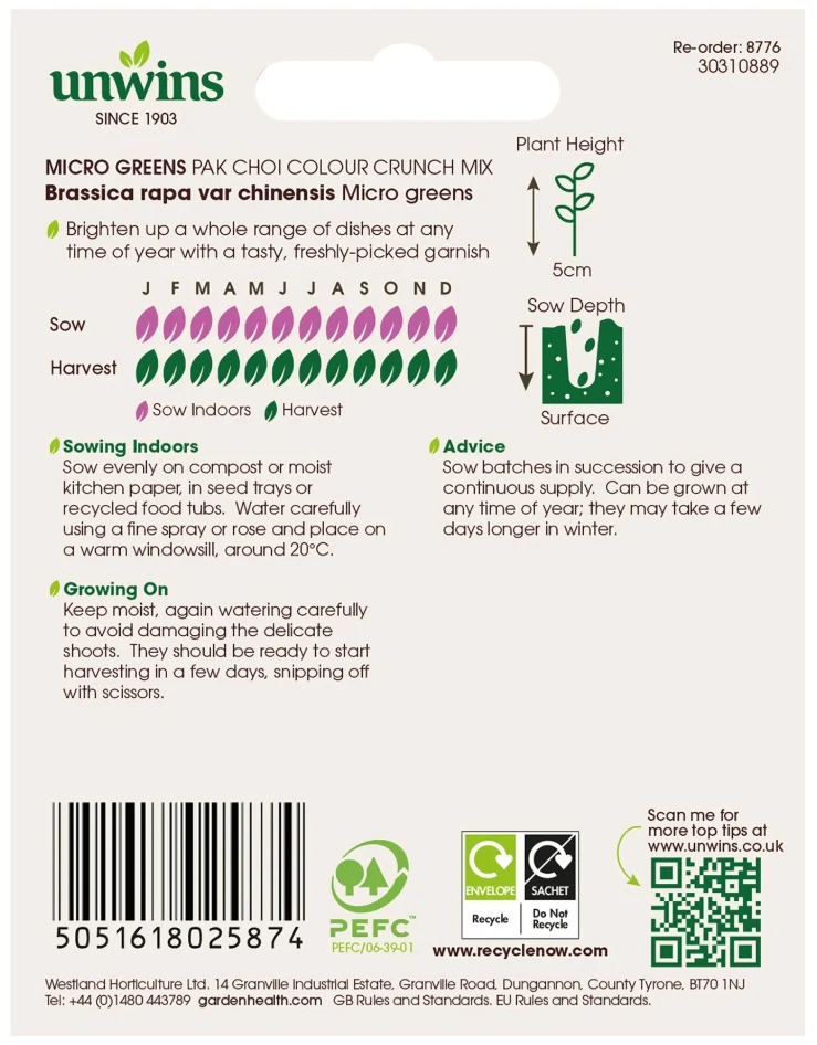Unwins Micro Greens Pak Choi Colour Crunch Mix Seeds - Image 2