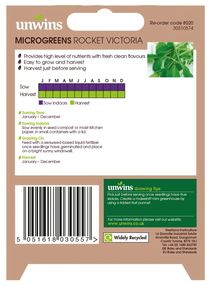 Unwins MicroGreens Rocket Victoria Seeds - Image 2
