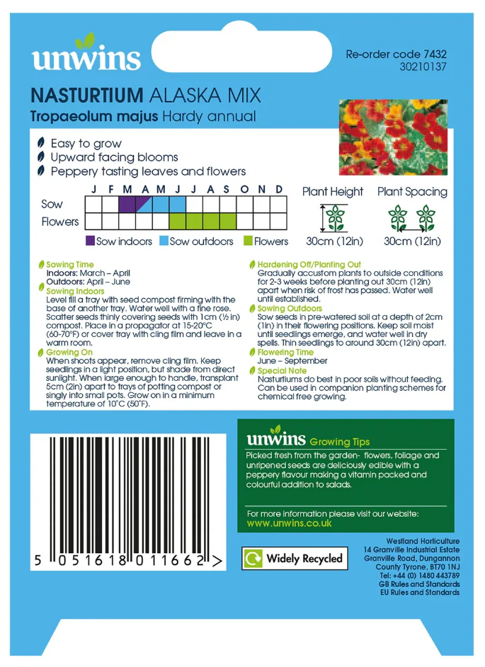 Unwins Nasturtium Alaska Mix Seeds - Image 2