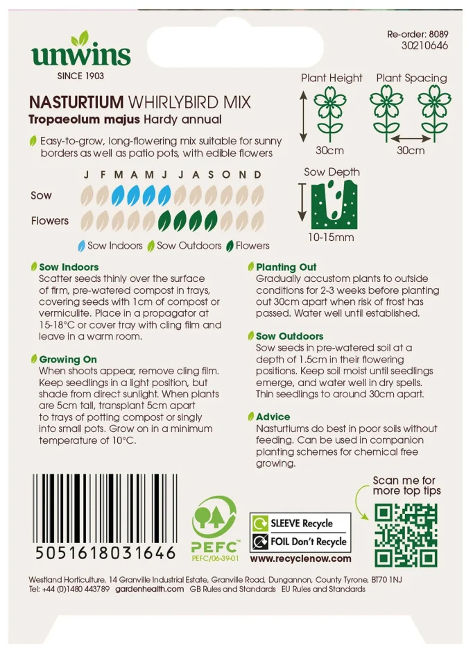 Unwins Nasturtium Whirlybird Mix Seeds - Image 2