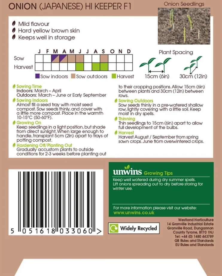 Unwins Onion Japanese Hi Keeper Seeds - Image 2