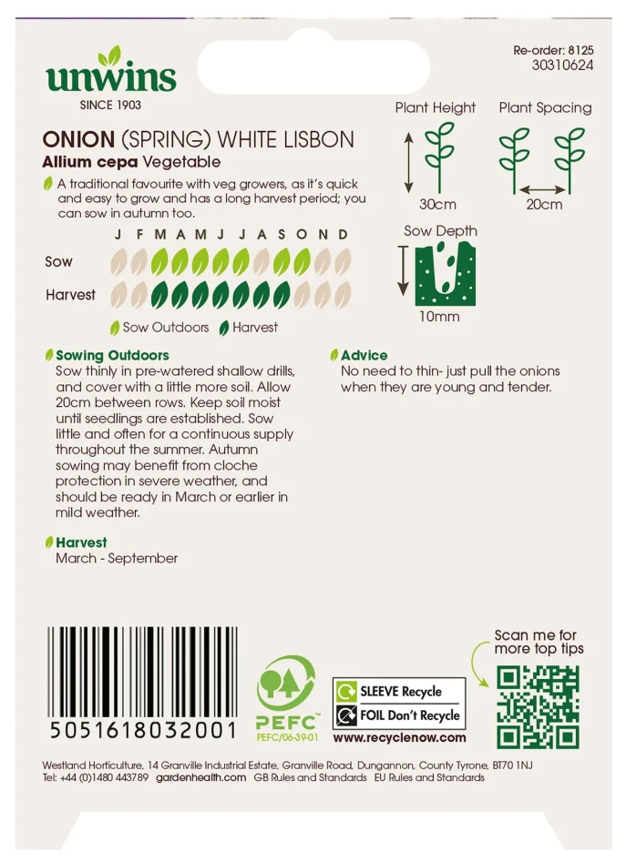 Unwins Spring Onion White Lisbon Seeds - Image 2