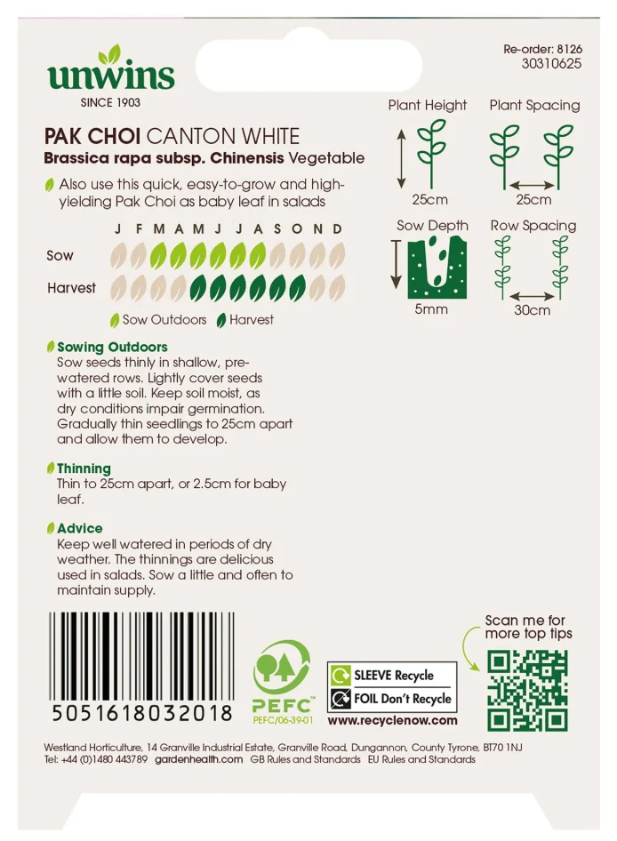 Unwins Pak Choi Canton White Seeds - Image 2