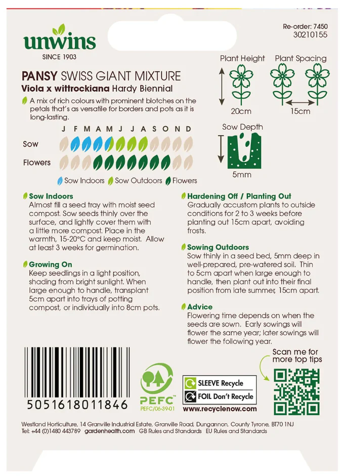 Unwins Pansy Swiss Giant Mixture Seeds - Image 2