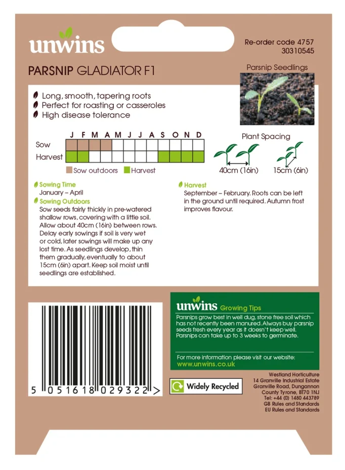 Unwins Parsnip Gladiator F1 Seeds - Image 2