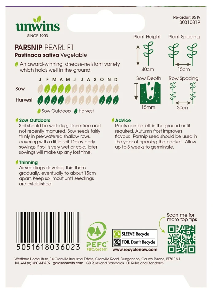 Unwins Parsnip Pearl F1 Seeds - Image 2