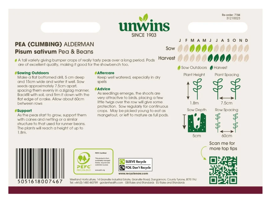 Unwins Climbing Pea Alderman Seeds - Image 2