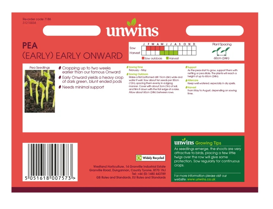 Unwins Early Pea Early Onward Seeds - Image 2