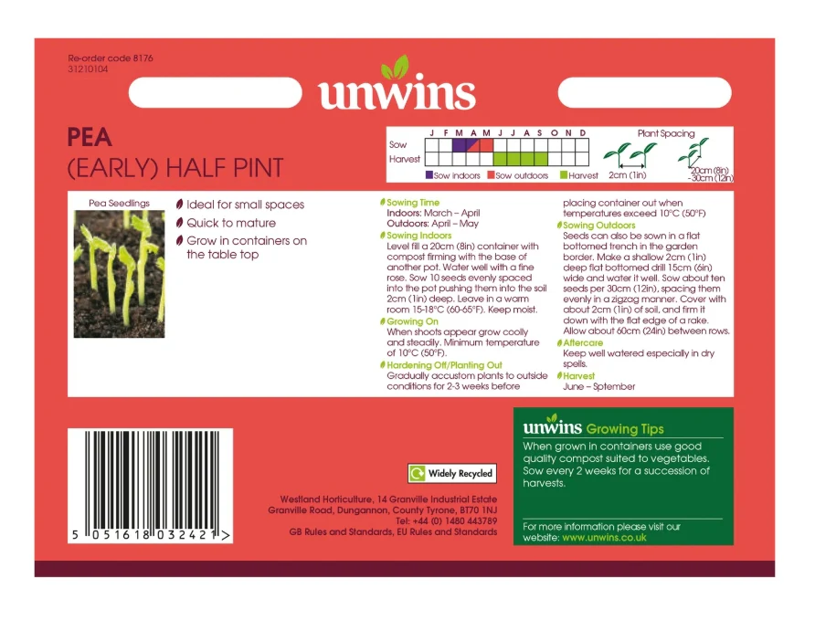 Unwins Early Pea Half Pint Seeds - Image 2