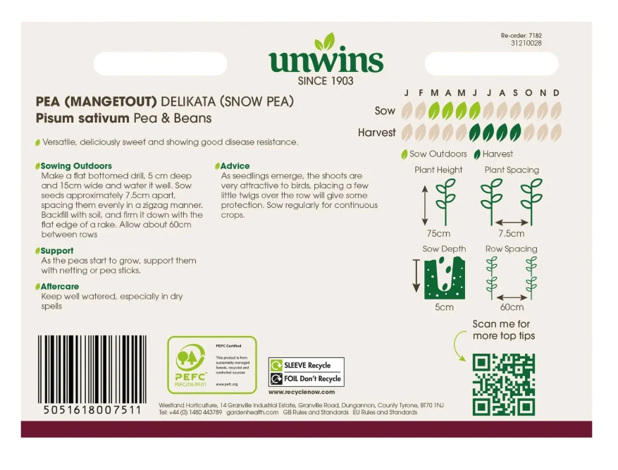 Unwins Mangetout Snow Pea Delikata Seeds - Image 2