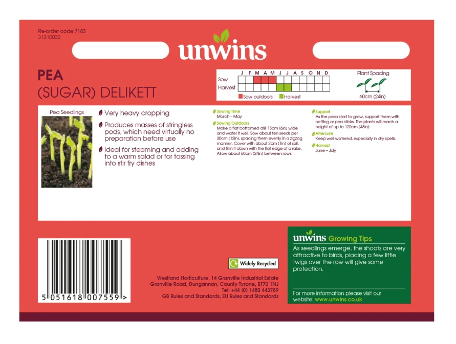 Unwins Sugar Snap Pea Delikett Seeds - Image 2