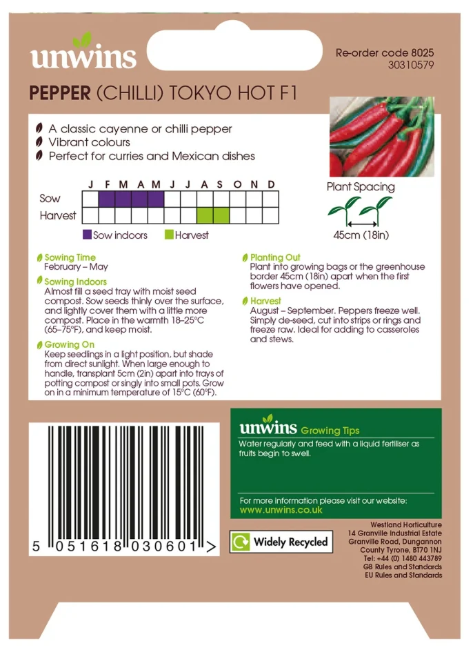 Unwins Chilli Pepper Tokyo Hot F1 Seeds - Image 2