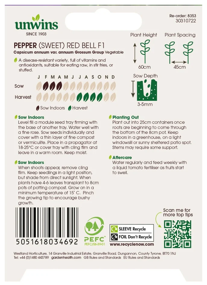 Unwins Sweet Pepper Red Bell F1 Seeds - Image 2