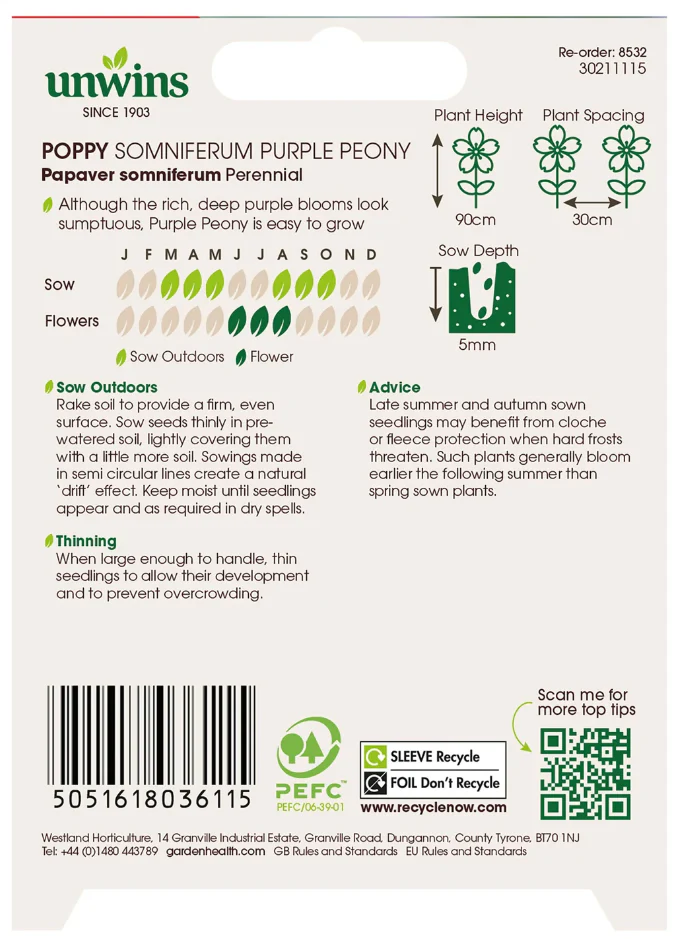 Unwins Poppy Somniferum Purple Peony Seeds - Image 2