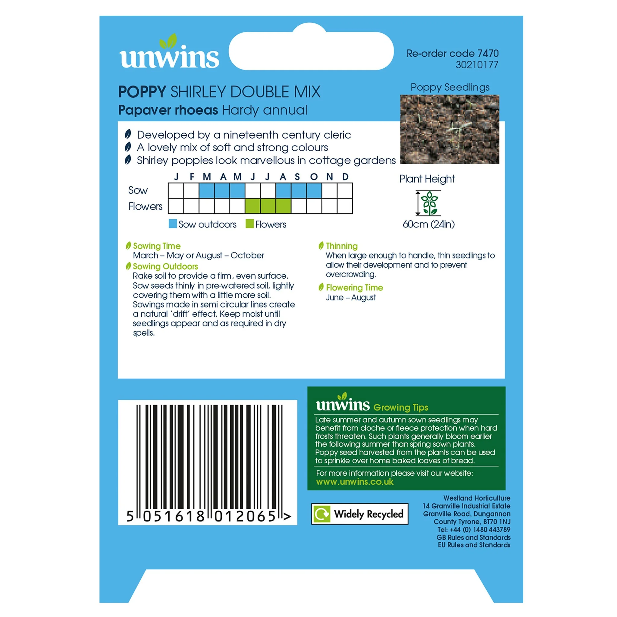 Unwins Poppy Shirley Double Mix Seeds - Image 2