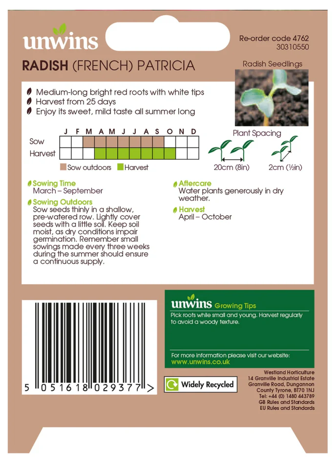 Unwins Radish French Patricia Seeds - Image 2