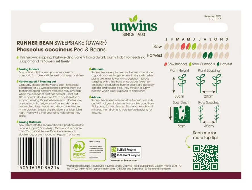 Unwins Dwarf Runner Bean Sweepstake Seeds - Image 2