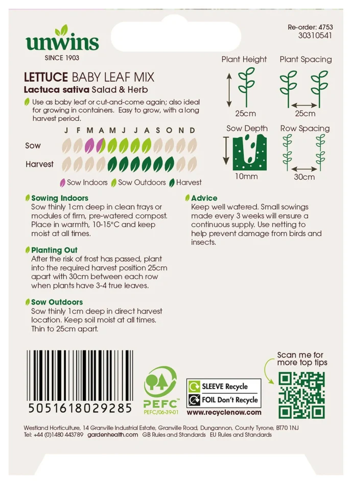 Unwins Lettuce Baby Leaf Mix Seeds - Image 2