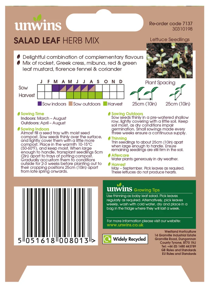 Unwins Salad Leaf Herb Mix Seeds - Image 2
