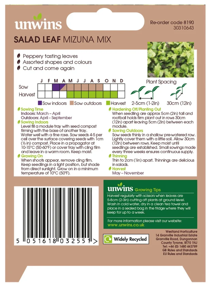 Unwins Salad Leaf Mizuna Mix Seeds - Image 2