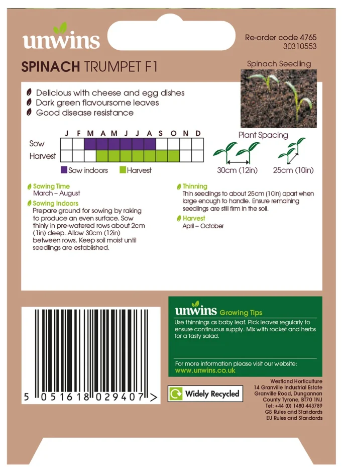 Unwins Spinach Trumpet Seeds - Image 2