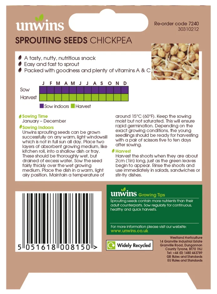 Unwins Sprouting Seeds Chickpea Seeds - Image 2