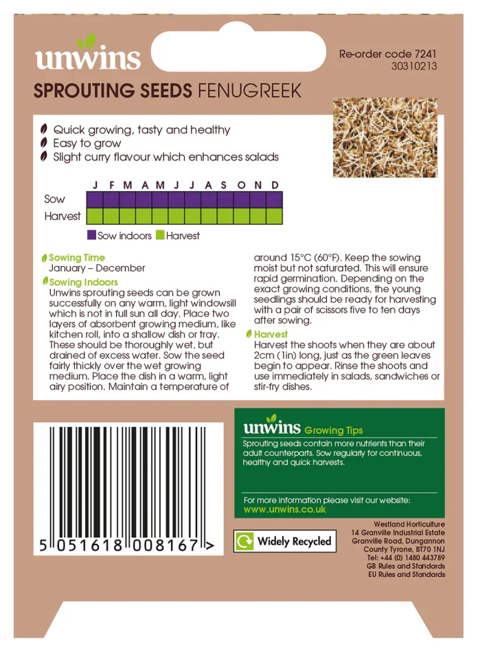 Unwins Sprouting Seeds Fenugreek Seeds - Image 2