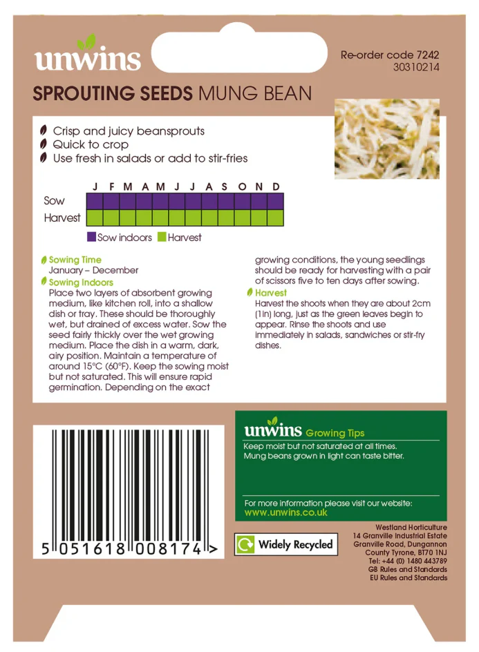 Unwins Sprouting Seeds Mung Bean Seeds - Image 2