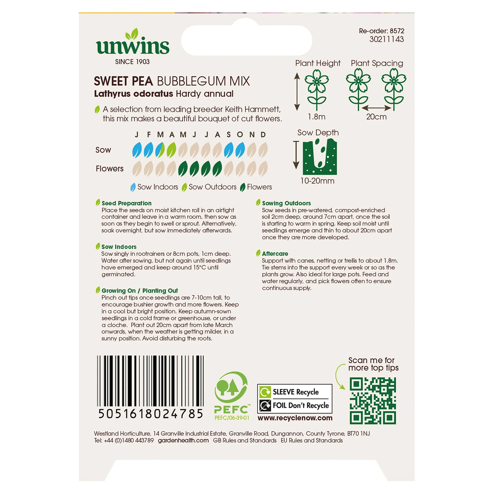 Unwins Sweet Pea Bubble Gum Mix Seeds - Image 2