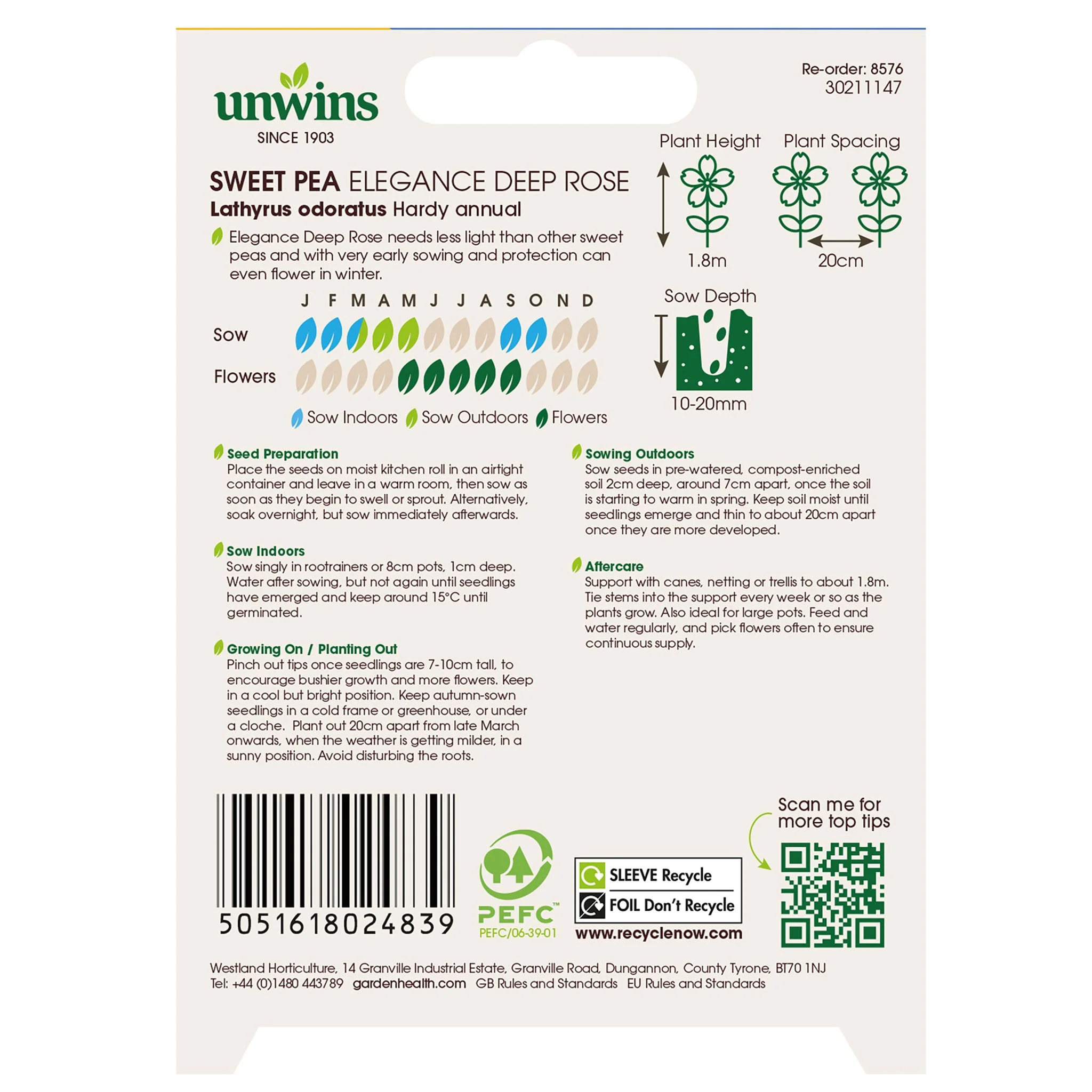 Unwins Sweet Pea Elegance Deep Rose - Image 2