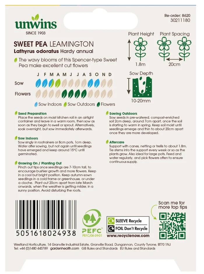 Unwins Sweet Pea Leamington Seeds - Image 2
