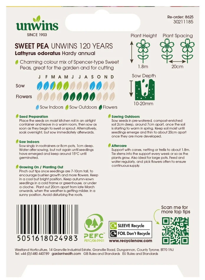 Unwins Sweet Pea Unwins 120 Years Seeds - Image 2