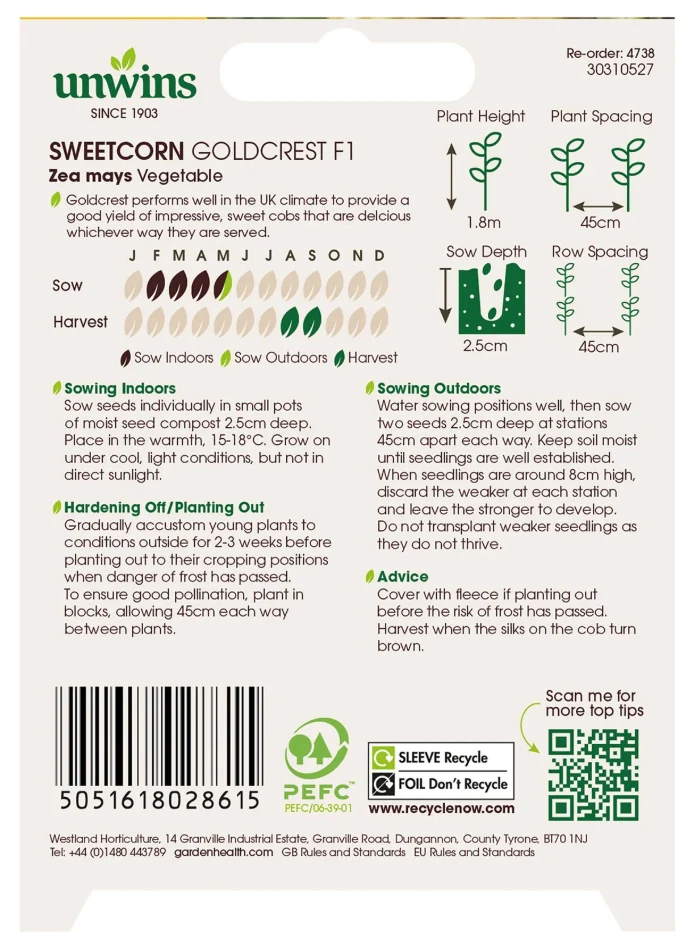 Unwins Sweetcorn Goldcrest F1 Seeds - Image 2
