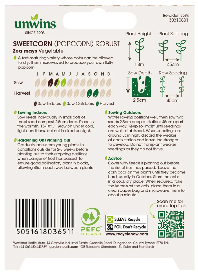 Unwins Popcorn Sweetcorn Robust Seeds - Image 2