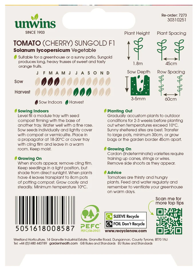 Unwins Cherry Tomato Sungold F1 Seeds - Image 2