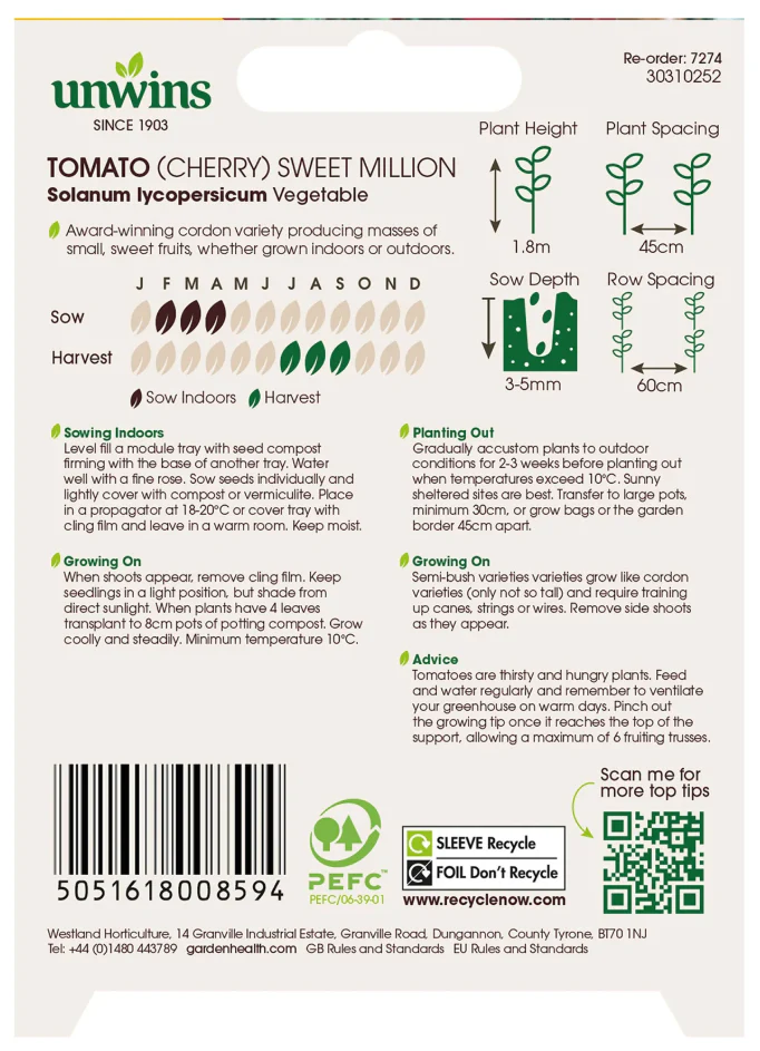 Unwins Cherry Tomato Sweet Million Seeds - Image 2