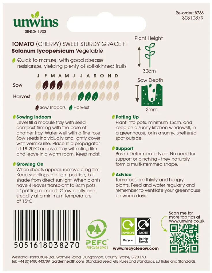 Unwins Cherry Tomato Sweet Sturdy Grace F1 Seeds - Image 2