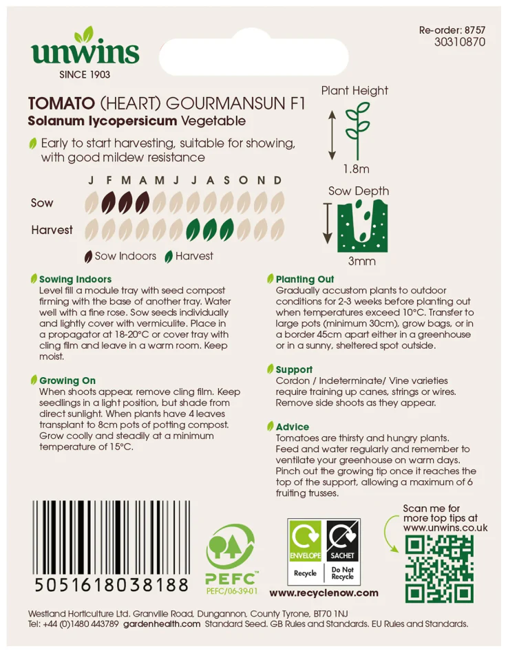 Unwins Heart Tomato Gourmansun F1 Seeds - Image 2