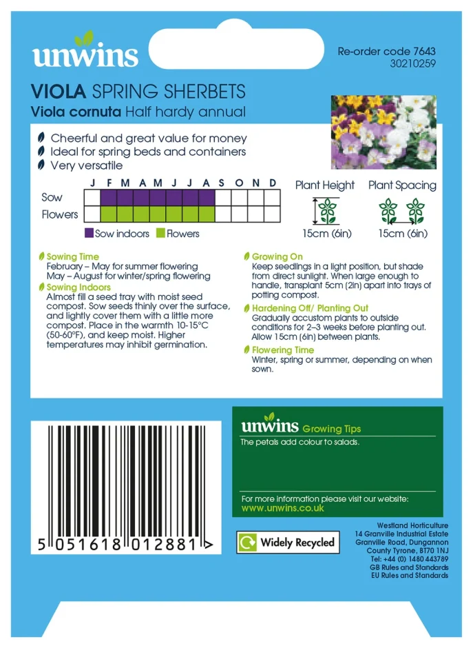 Unwins Viola Spring Sherbets Seeds - Image 2