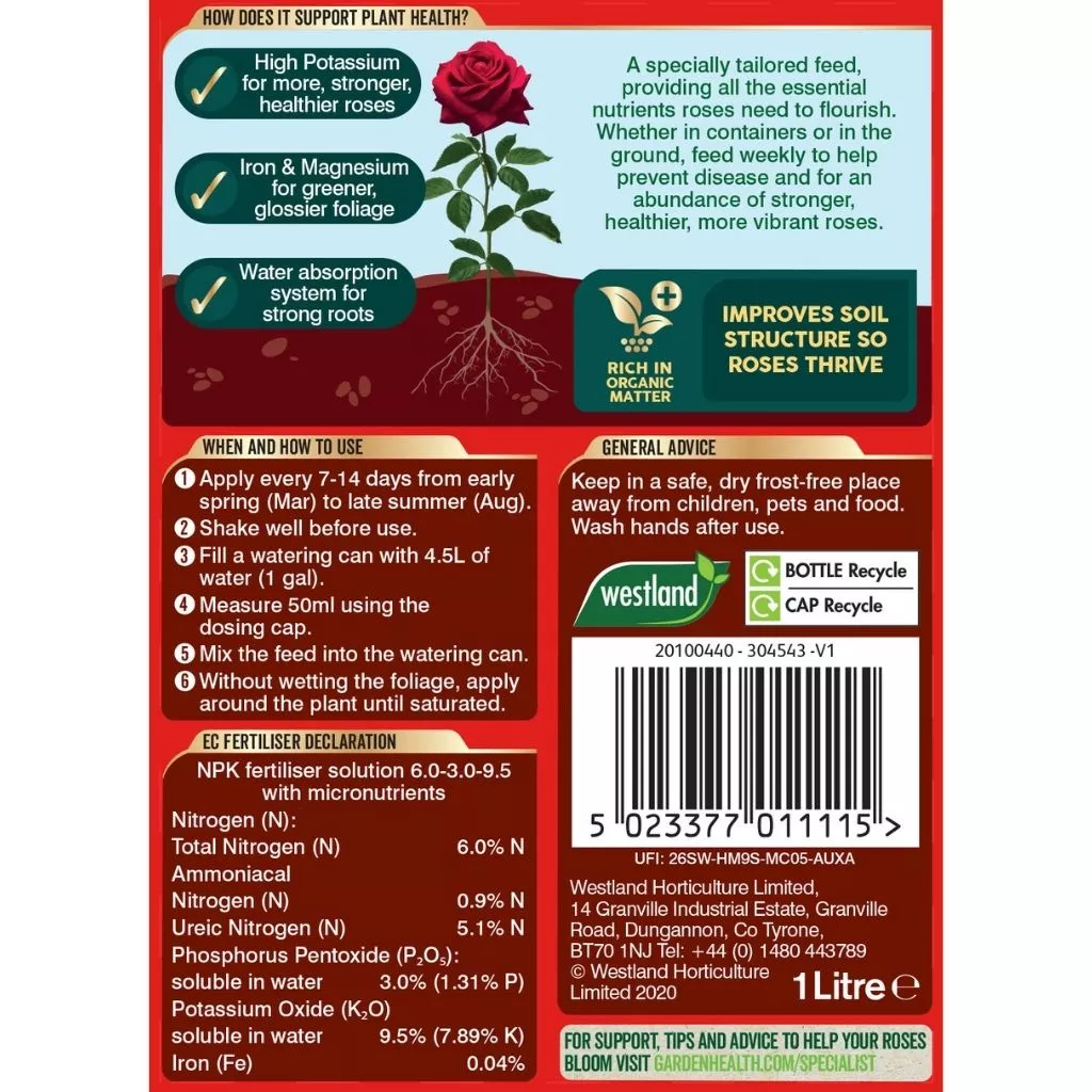 Westland Rose High Performance Liquid Plant Food 1L - Image 2