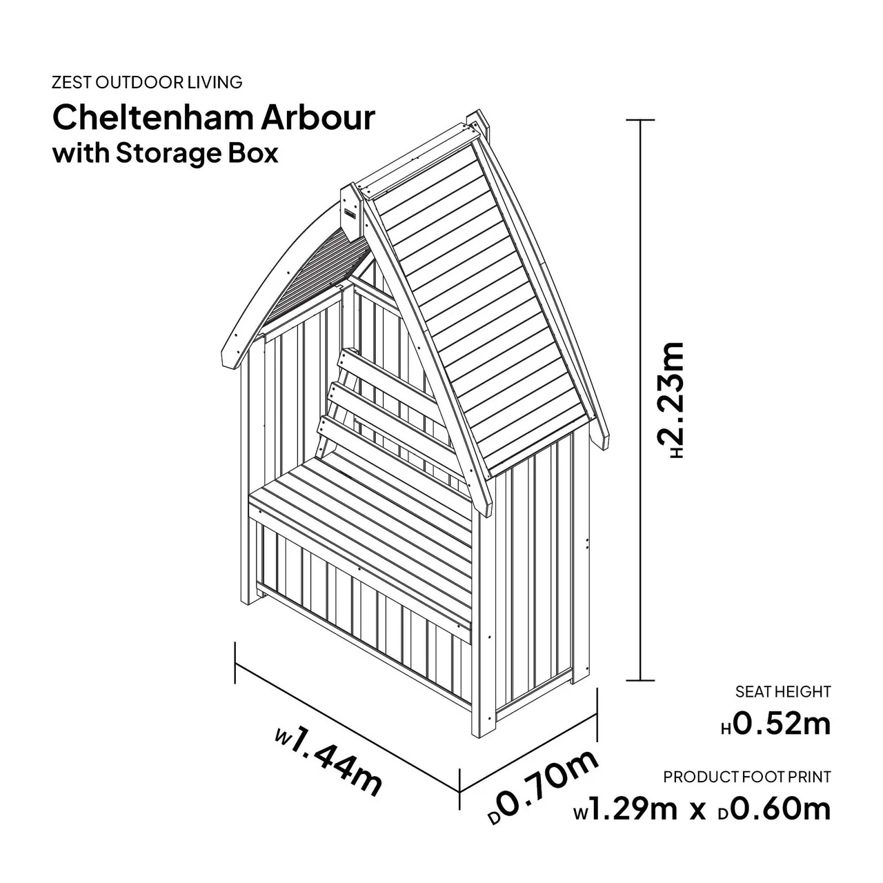Zest Cheltenham Garden Arbour with Storage Box - Image 4